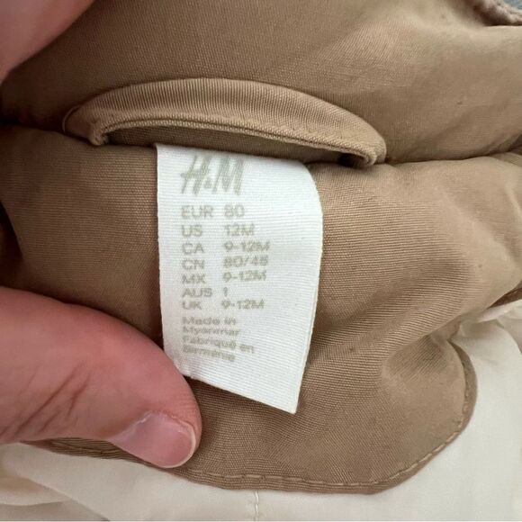 H&M Jacket Girls Puff Puffer Coat Winter Beige 12M Months Full Zip Pockets - Picture 9 of 12